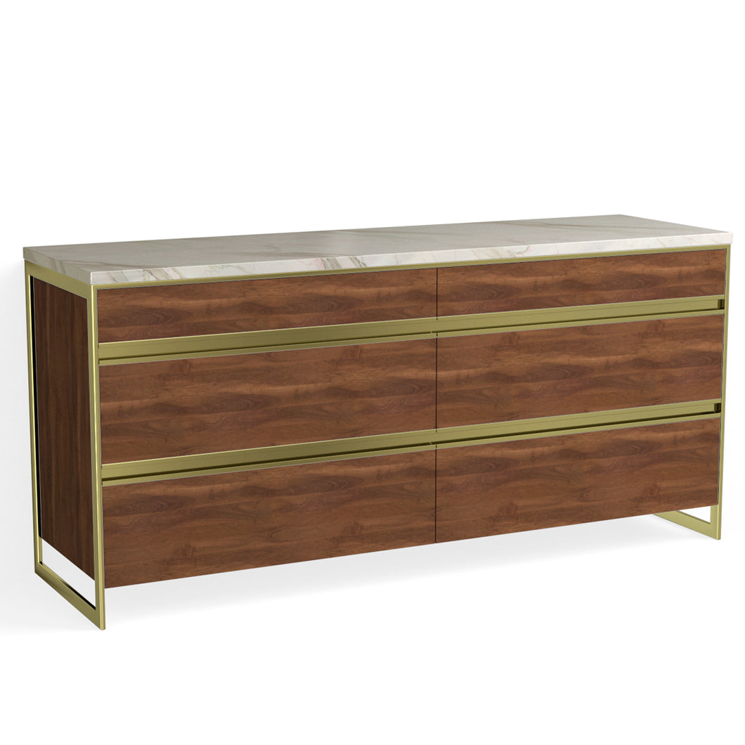 Avento 6 Drawer Dresser-Satin Brass and French Walnut