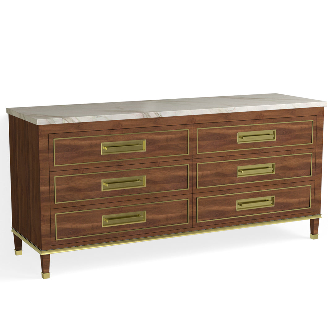 Henley 6 Drawer Dresser-Satin Brass and French Walnut
