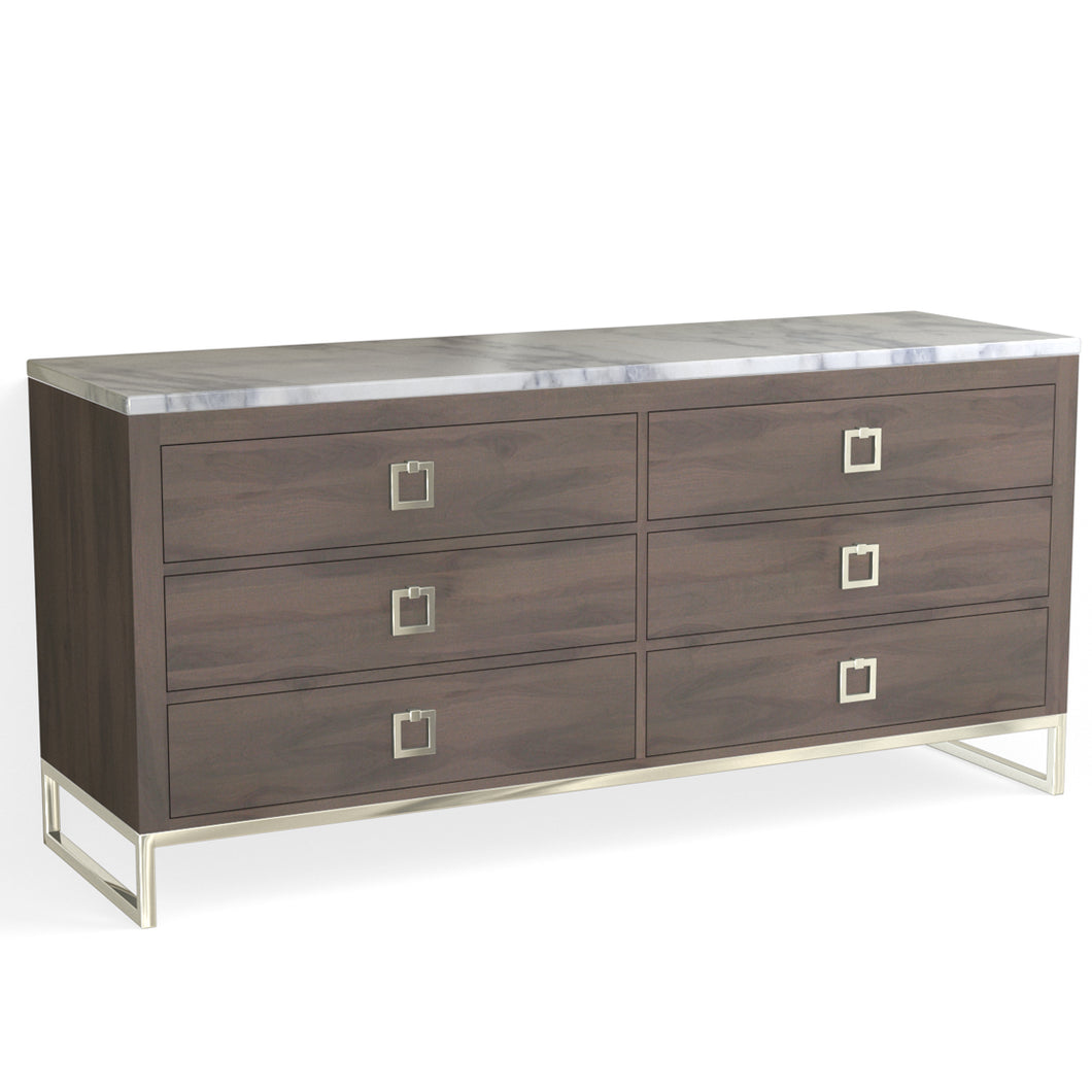 Edwin 6 Drawer Dresser-Polished Nickel and Granite Walnut