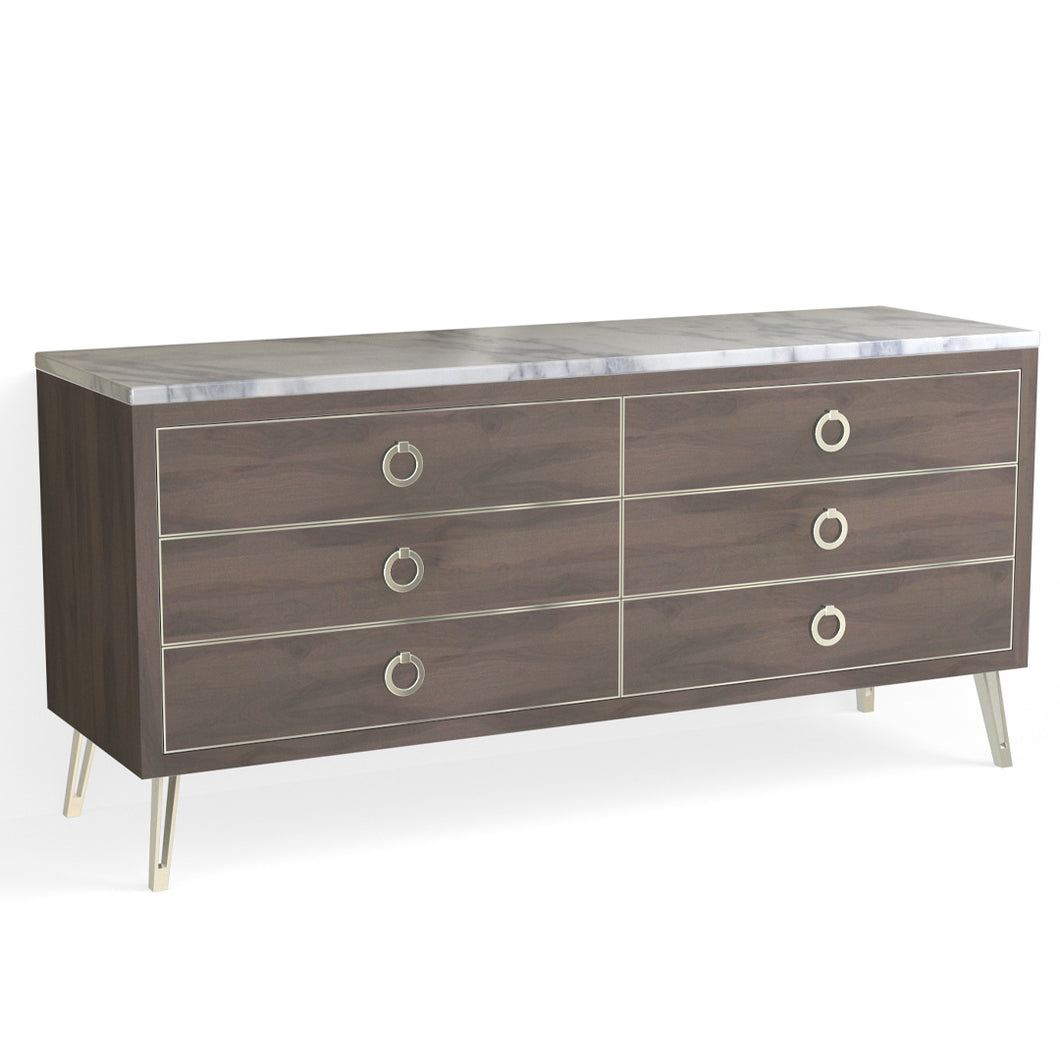 Josie 6 Drawer Dresser-Polished Nickel and Granite Walnut