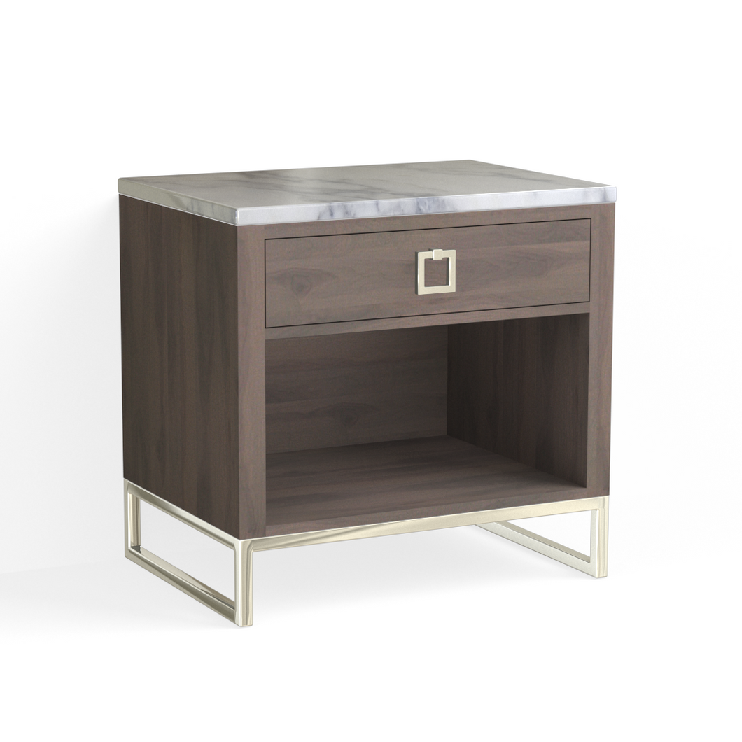Edwin Open Nightstand-Polished Nickel and Granite Walnut