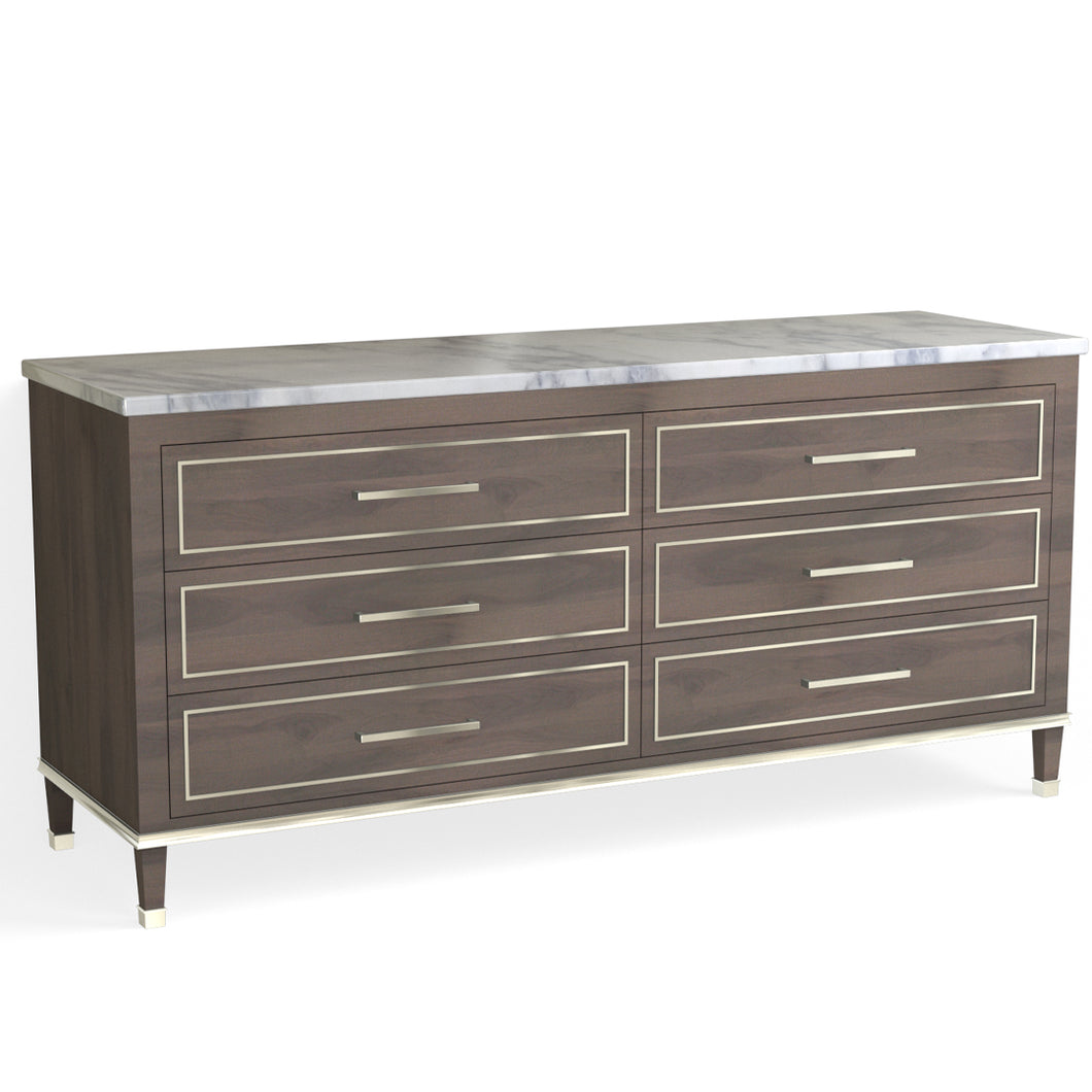 Henley 6 Drawer Dresser-Polished Nickel and Granite Walnut