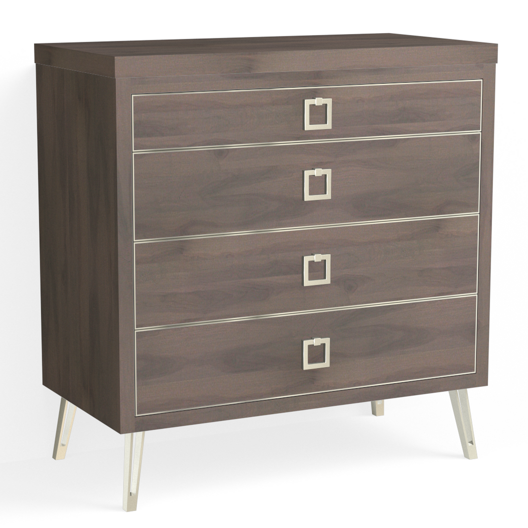 Josie 4 Drawer Dresser-Polished Nickel and Granite Walnut