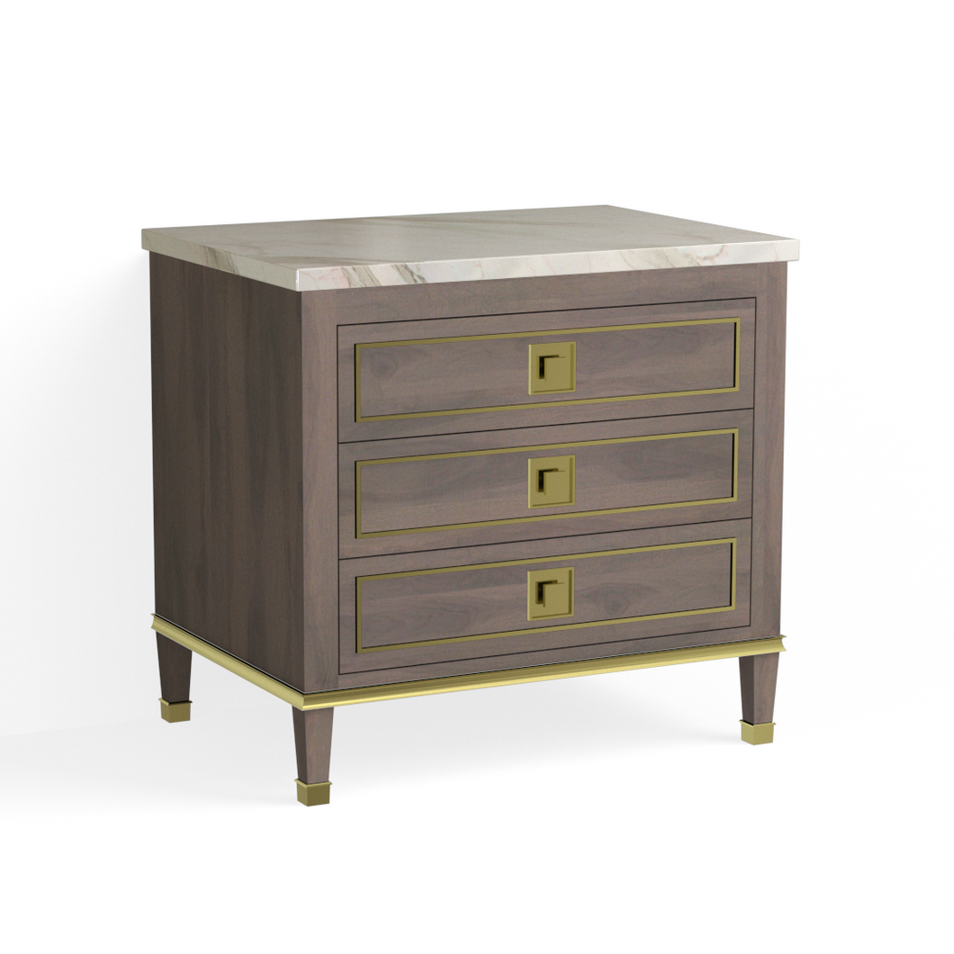 Henley Closed Nightstand-Satin Brass and Granite Walnut
