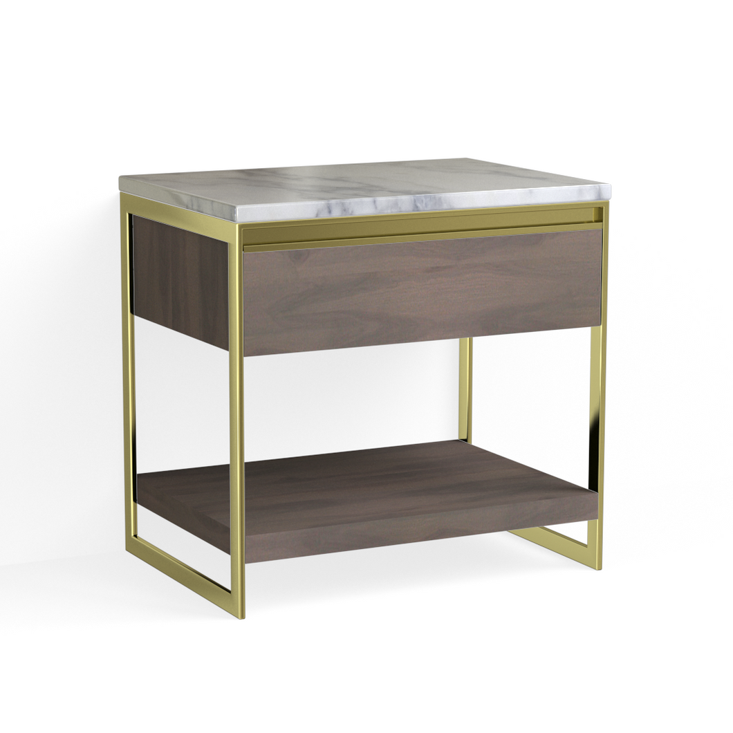 Avento Open Nightstand-Satin Brass and Granite Walnut