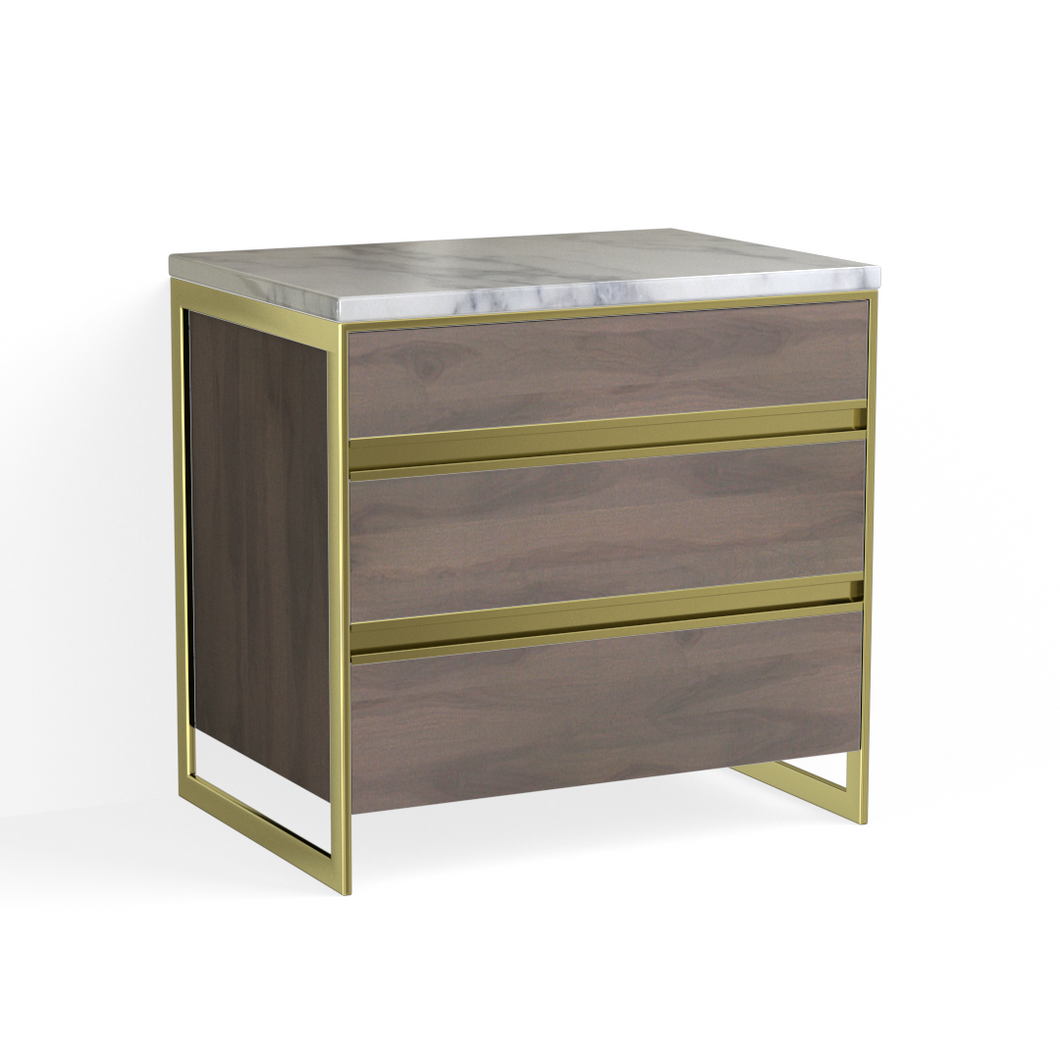 Avento Closed Nightstand-Satin Brass and Granite Walnut