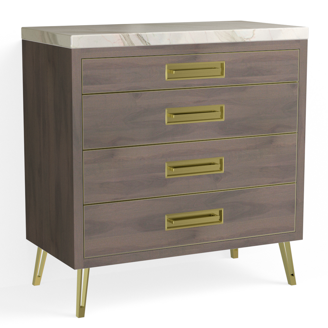 Josie 4 Drawer Dresser-Satin Brass and Granite Walnut