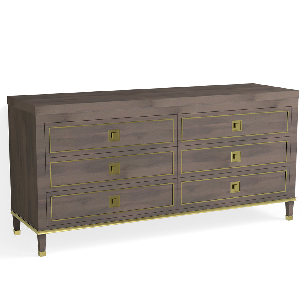 Henley 6 Drawer Dresser-Satin Brass and Granite Walnut