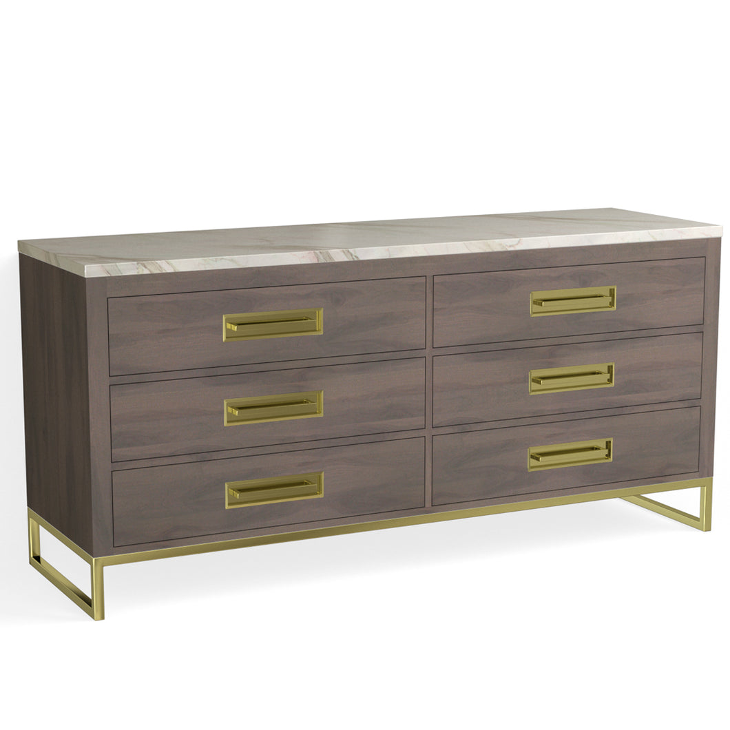 Edwin 6 Drawer Dresser-Satin Brass and Granite Walnut