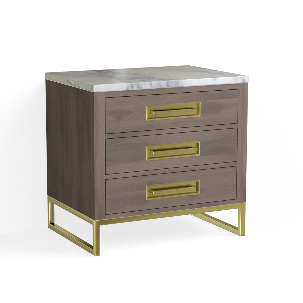 Edwin Closed Nightstand-Satin Brass and Granite Walnut