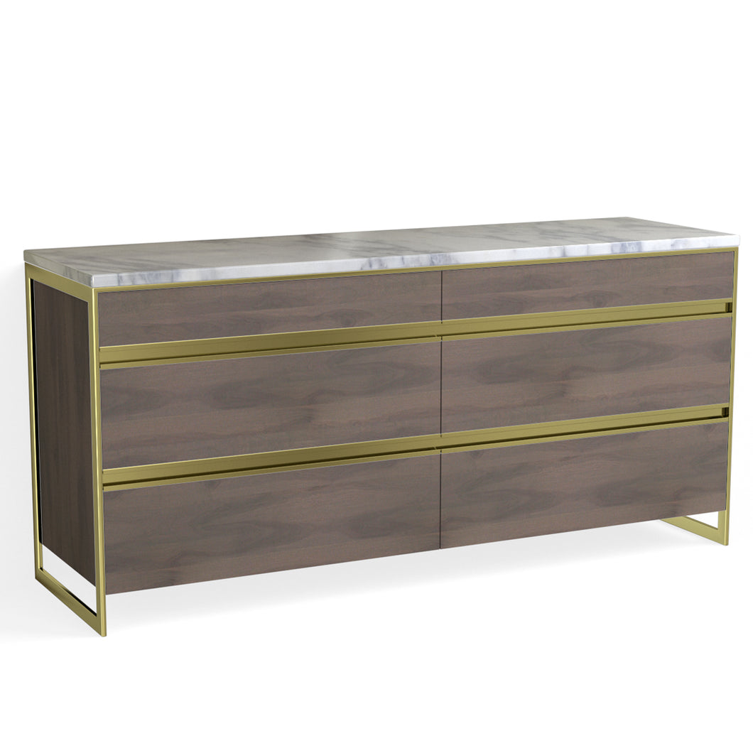 Avento 6 Drawer Dresser-Satin Brass and Granite Walnut