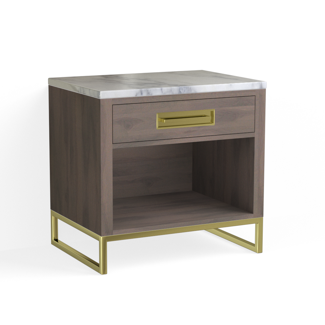 Edwin Open Nightstand-Satin Brass and Granite Walnut