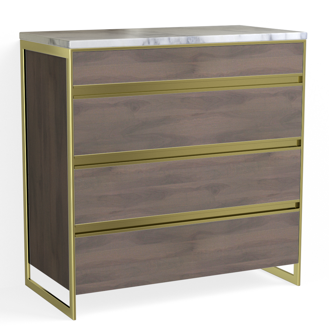 Avento 4 Drawer Dresser-Satin Brass and Granite Walnut