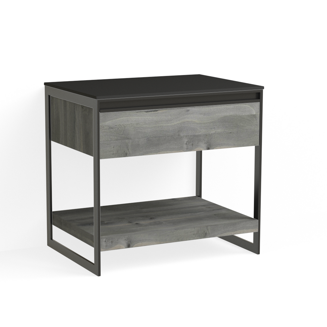 Avento Open Nightstand-Matte Black and Grey Reclaimed Oak