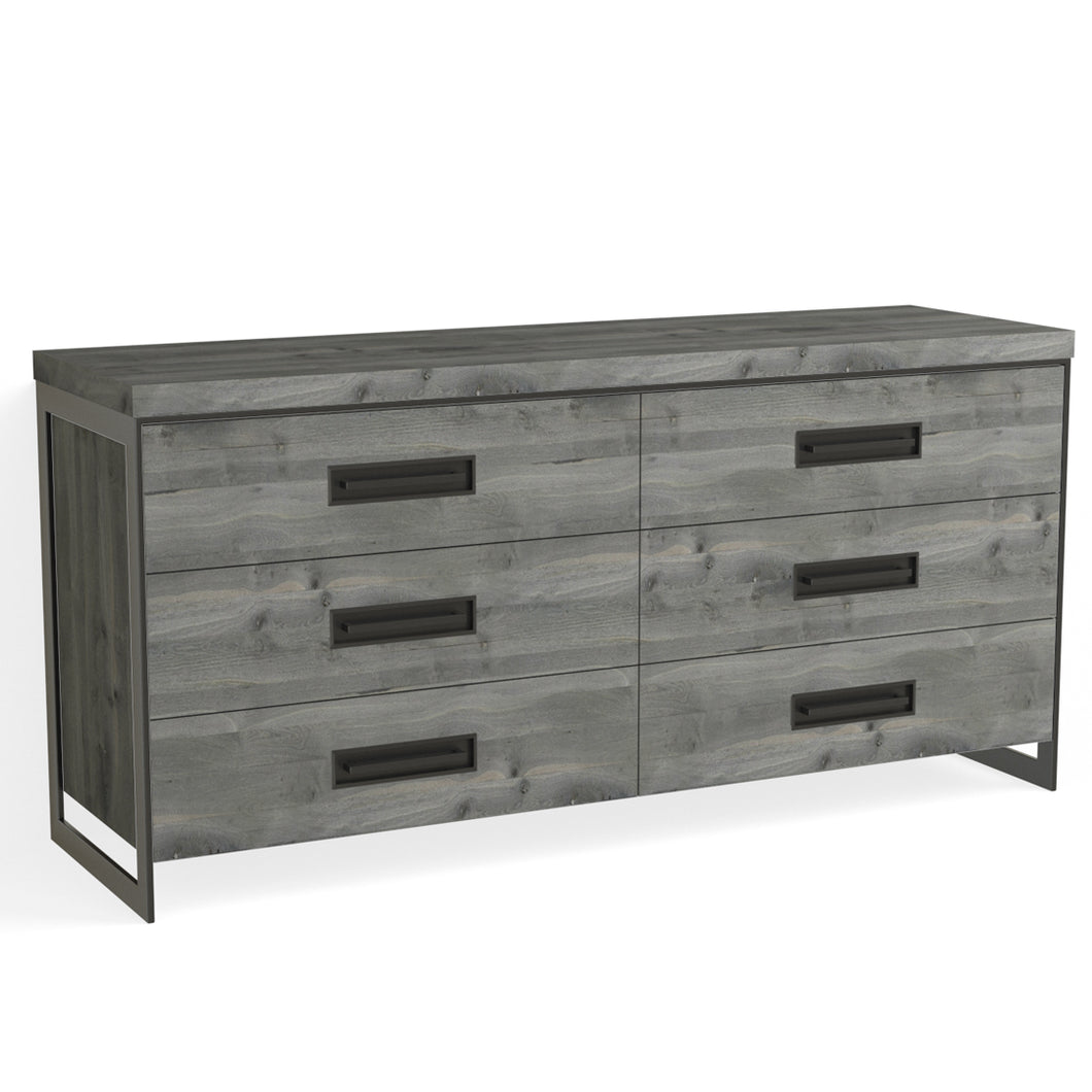 Alton 6 Drawer Dresser-Matte Black and Grey Reclaimed Oak