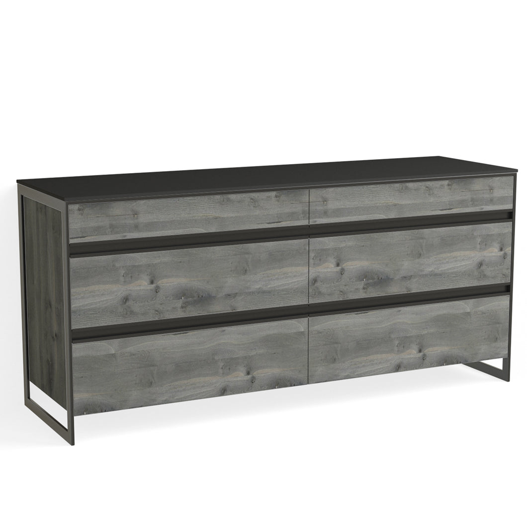 Avento 6 Drawer Dresser-Matte Black and Grey Reclaimed Oak