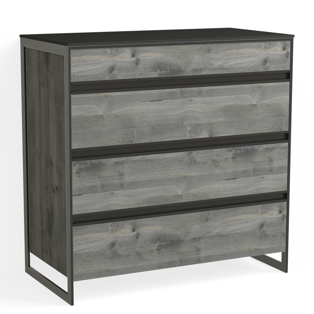 Avento 4 Drawer Dresser-Matte Black and Grey Reclaimed Oak