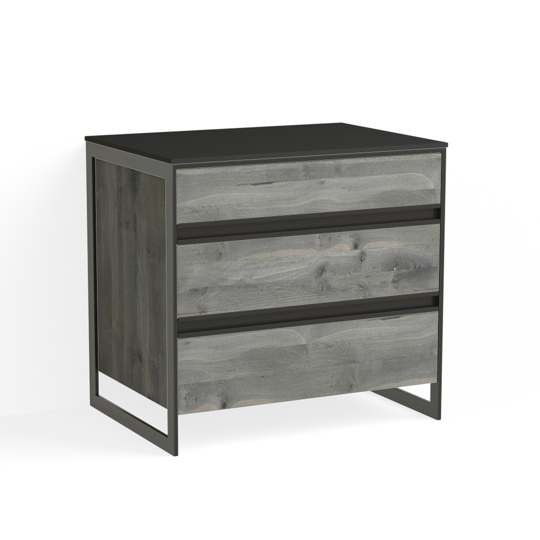 Avento Closed Nightstand-Matte Black and Grey Reclaimed Oak