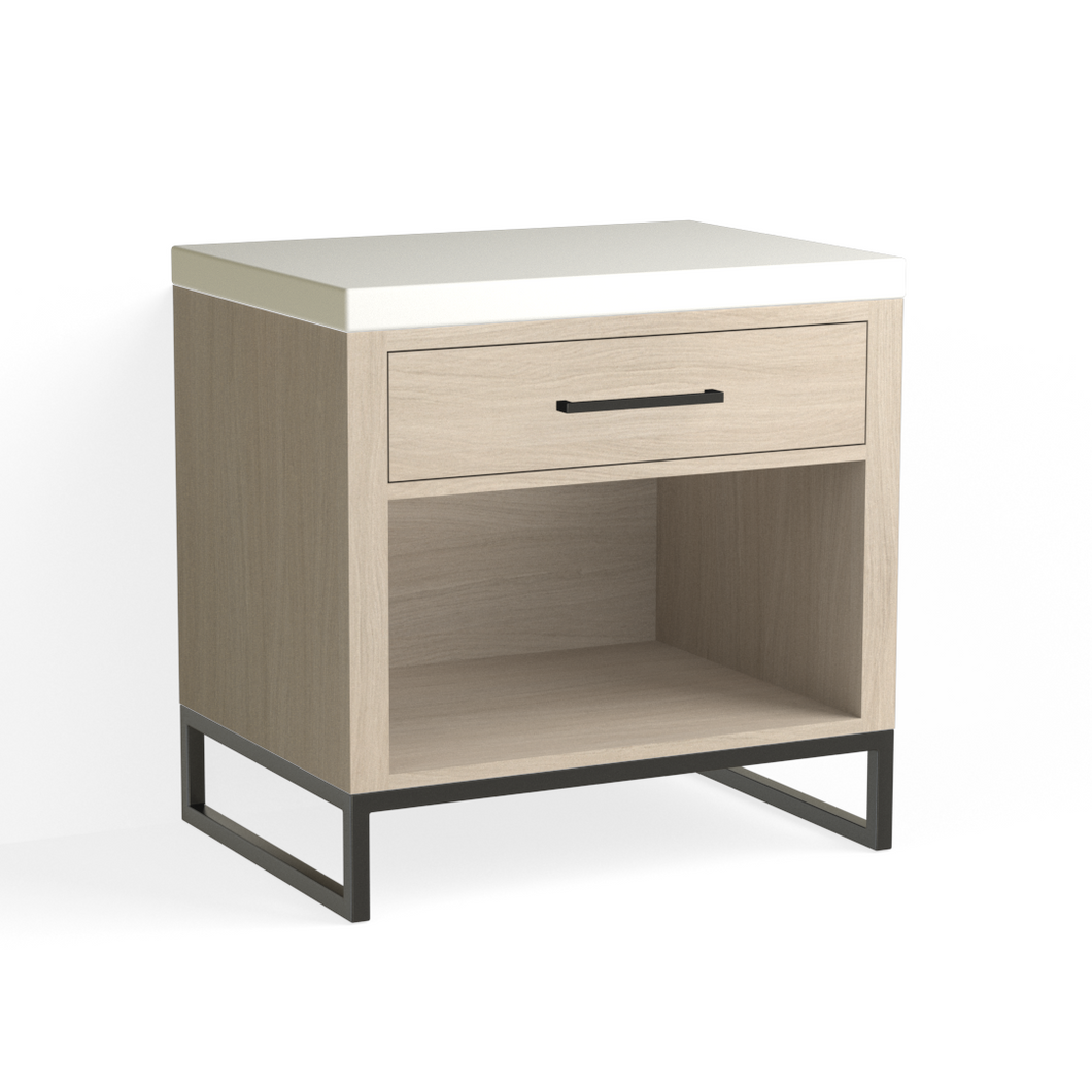 Edwin Open Nightstand-Matte Black and Cerused Oak