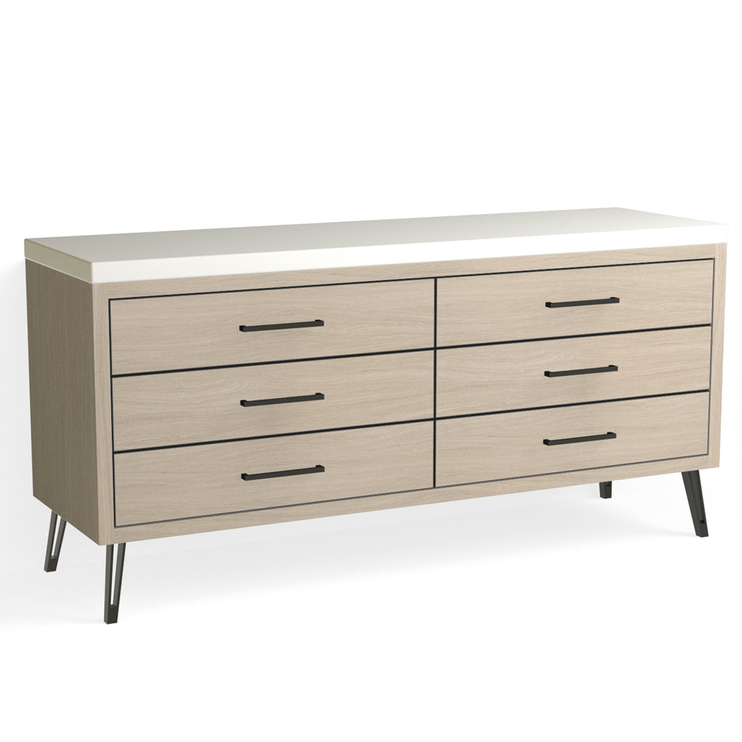 Josie 6 Drawer Dresser-Matte Black and Cerused Oak