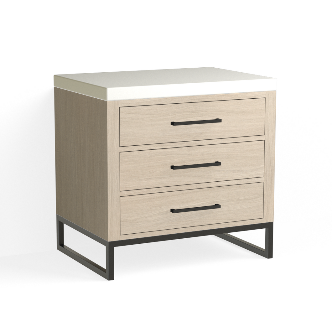 Edwin Closed Nightstand-Matte Black and Cerused Oak