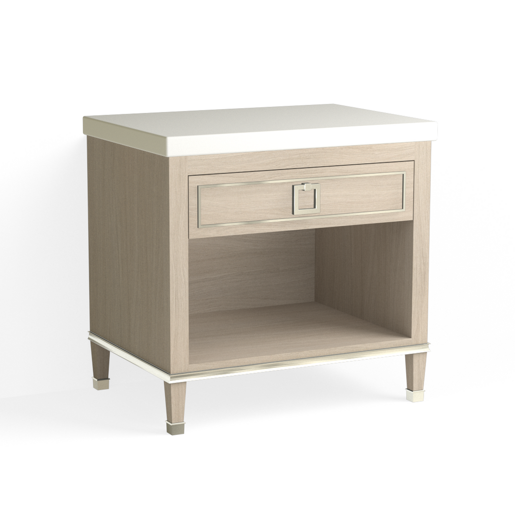 Henley Open Nightstand-Polished Nickel and Cerused Oak
