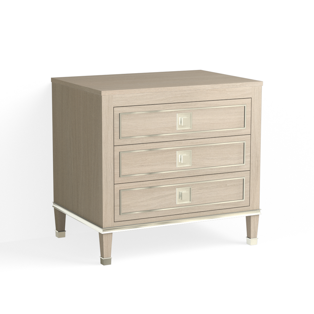 Henley Closed Nightstand-Polished Nickel and Cerused Oak