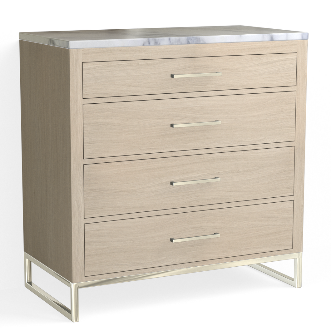 Edwin 4 Drawer Dresser-Polished Nickel and Cerused Oak