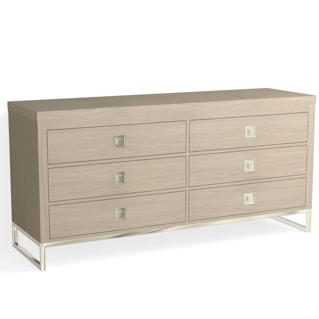 Edwin 6 Drawer Dresser-Polished Nickel and Cerused Oak