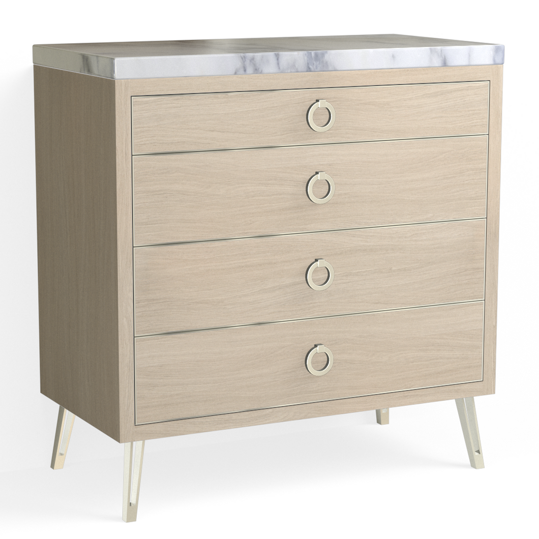 Josie 4 Drawer Dresser-Polished Nickel and Cerused Oak