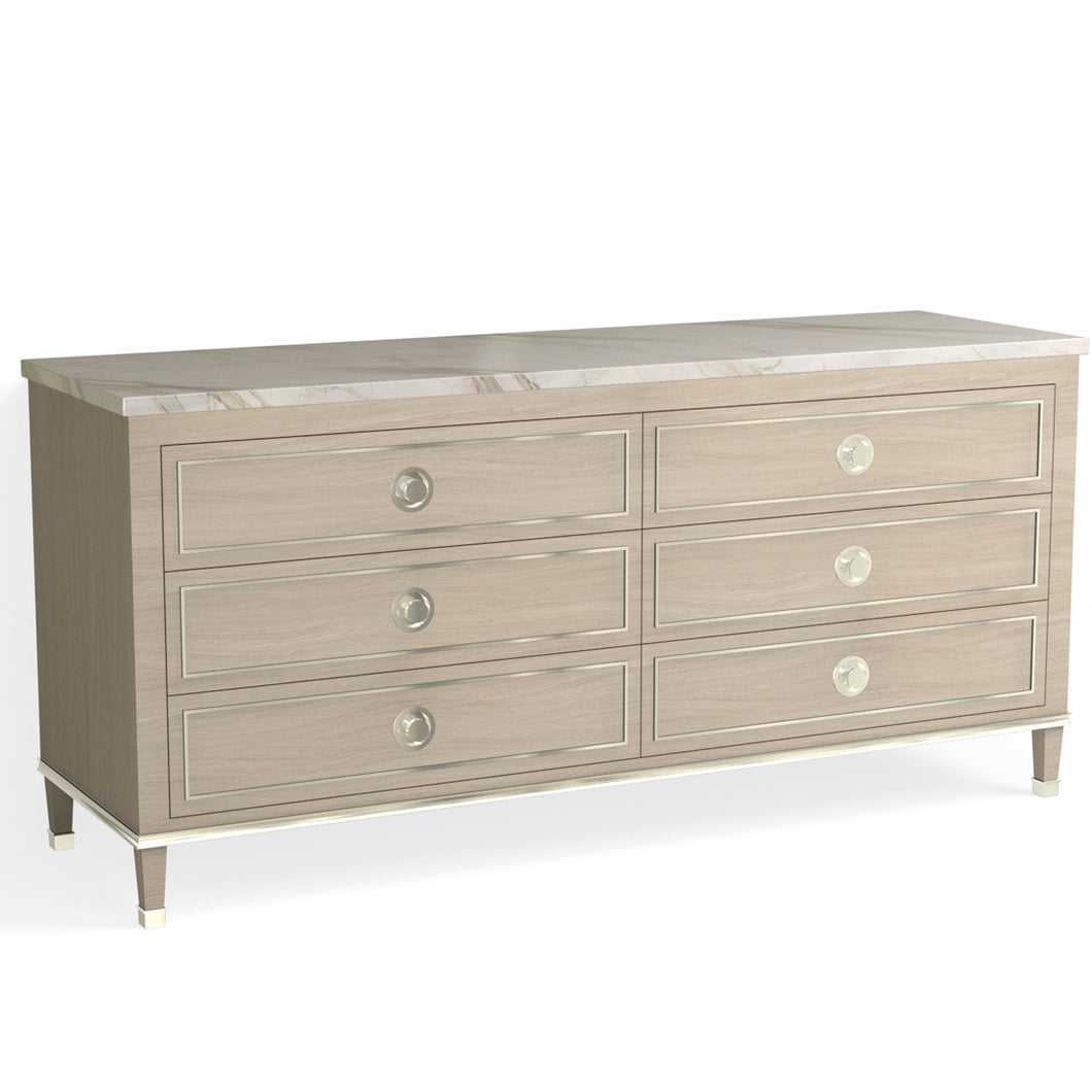 Henley 6 Drawer Dresser-Polished Nickle and Cerused Oak