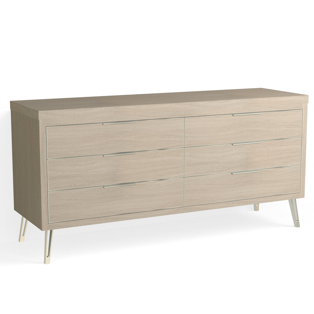 Josie 6 Drawer Dresser-Polished Nickel and Cerused Oak