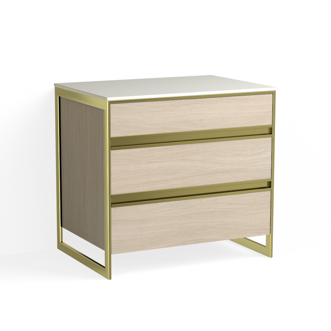 Avento Closed Nightstand-Satin Brass and Cerused Oak