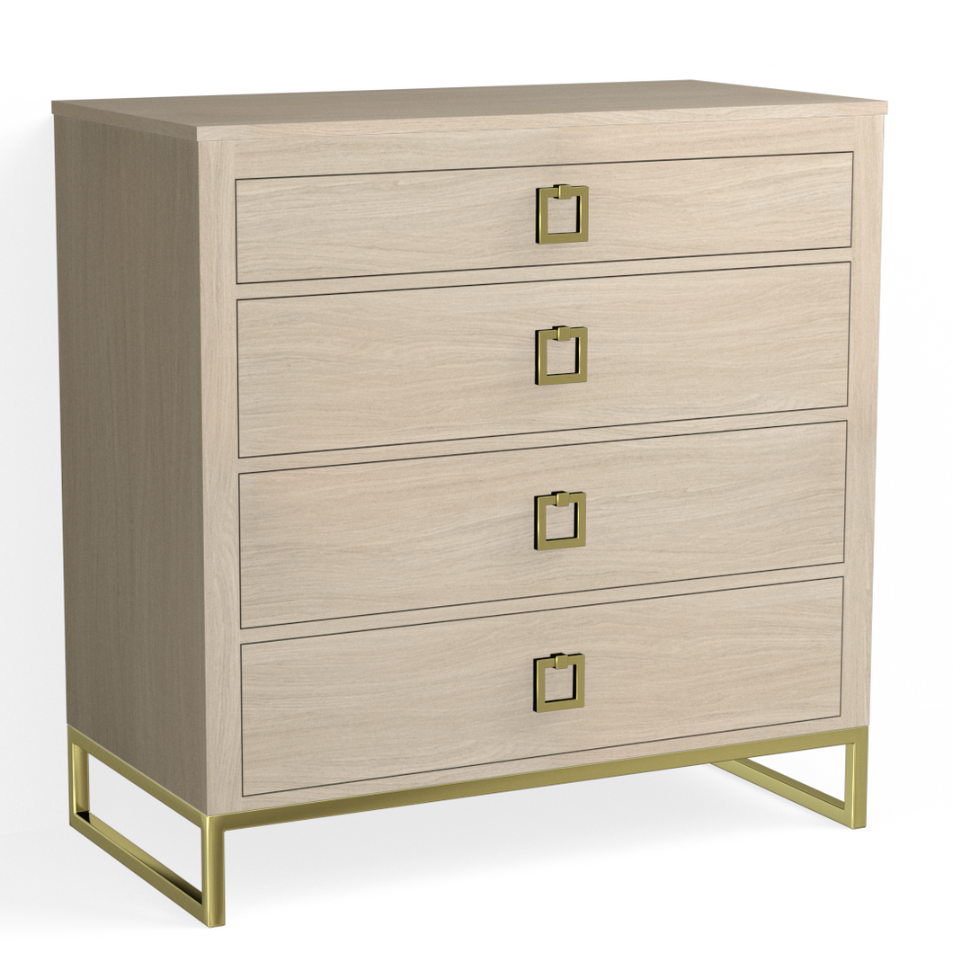 Edwin 4 Drawer Dresser-Satin Brass and Cerused Oak