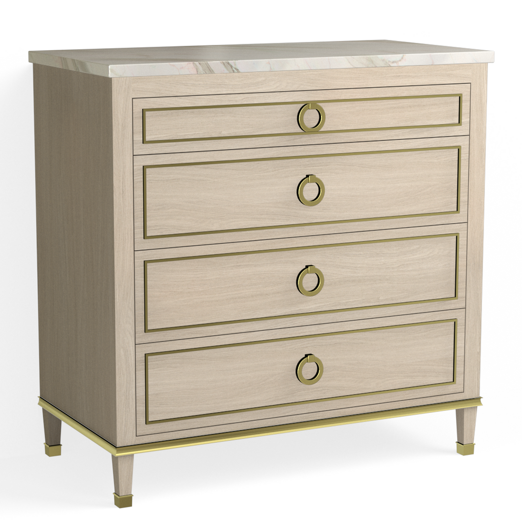 Henley 4 Drawer Dresser-Satin Brass and Cerused Oak