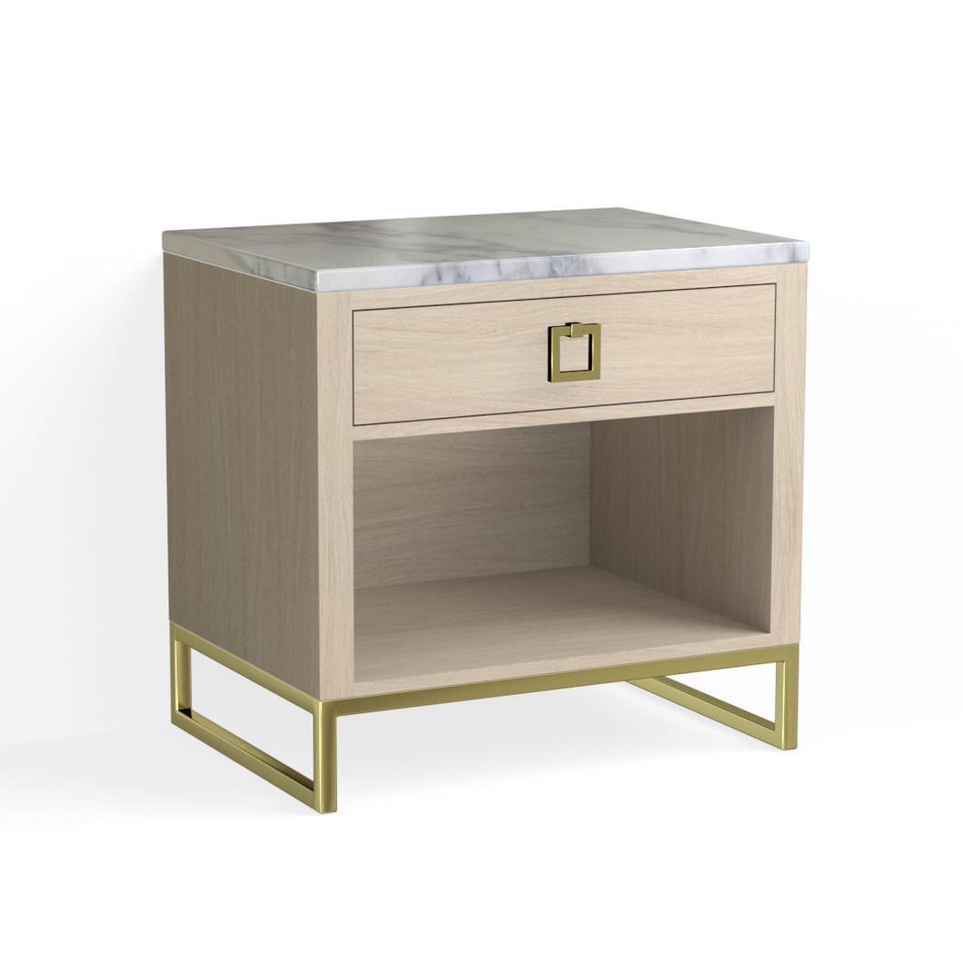 Edwin Open Nightstand-Satin Brass and Cerused Oak