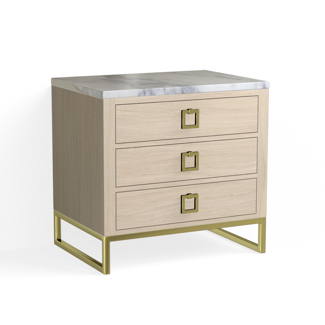 Edwin Closed Nightstand-Satin Brass and Cerused Oak