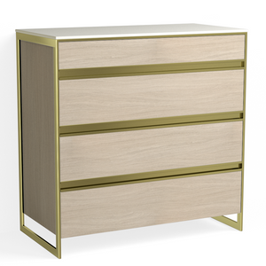 Avento 4 Drawer Dresser-Satin Brass and Cerused Oak