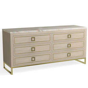 Edwin 6 Drawer Dresser-Satin Brass and Cerused Oak