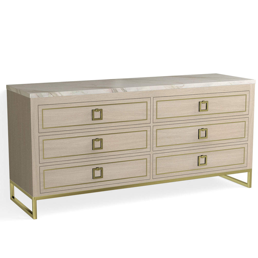 Edwin 6 Drawer Dresser-Satin Brass and Cerused Oak