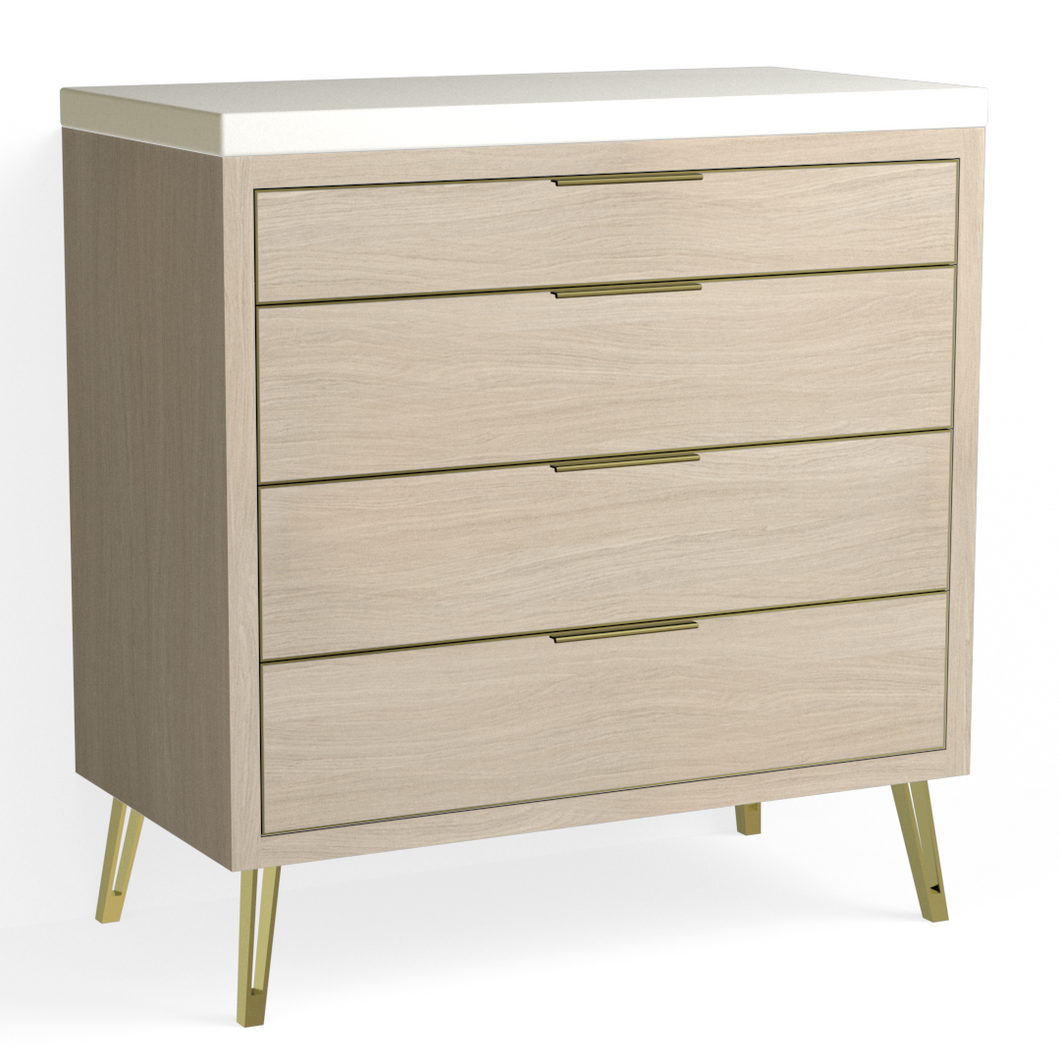 Josie 4 Drawer Dresser-Satin Brass and Cerused Oak