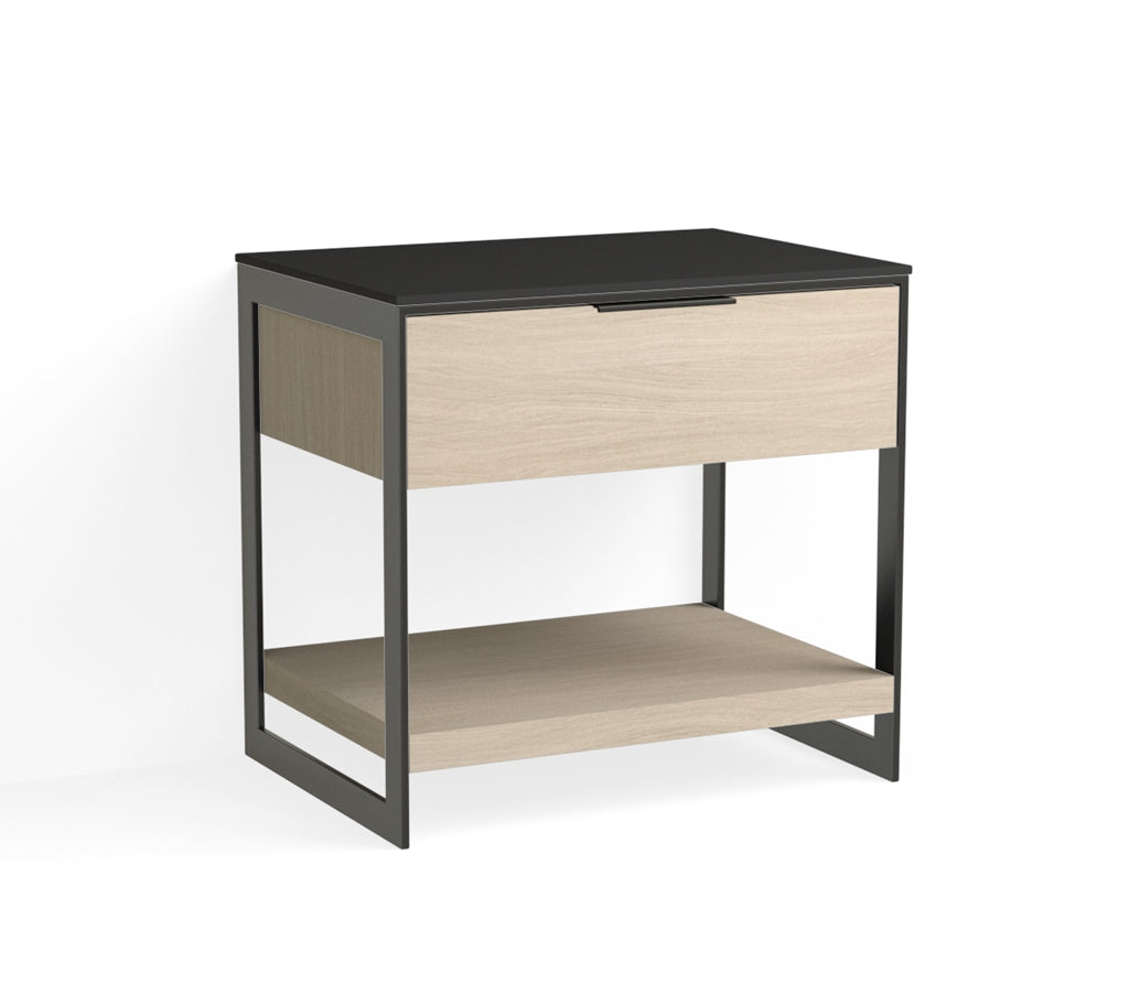 Alton Open Nightstand-Matte Black and Cerused Oak