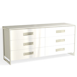 Alton 6 Drawer Dresser-Polished Nickel and White Acrylic