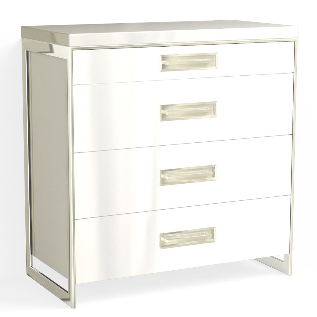 Alton 4 Drawer Dresser-Polished Nickel and White Acrylic