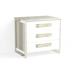 Alton Closed Nightstand-Polished Nickel and White Acrylic