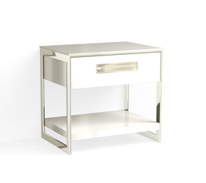 Alton Open Nightstand-Polished Nickel and White Acrylic