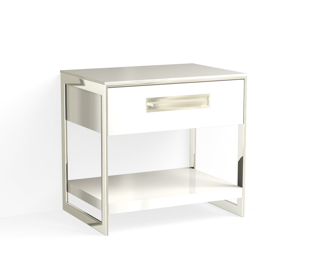 Alton Open Nightstand-Polished Nickel and White Acrylic