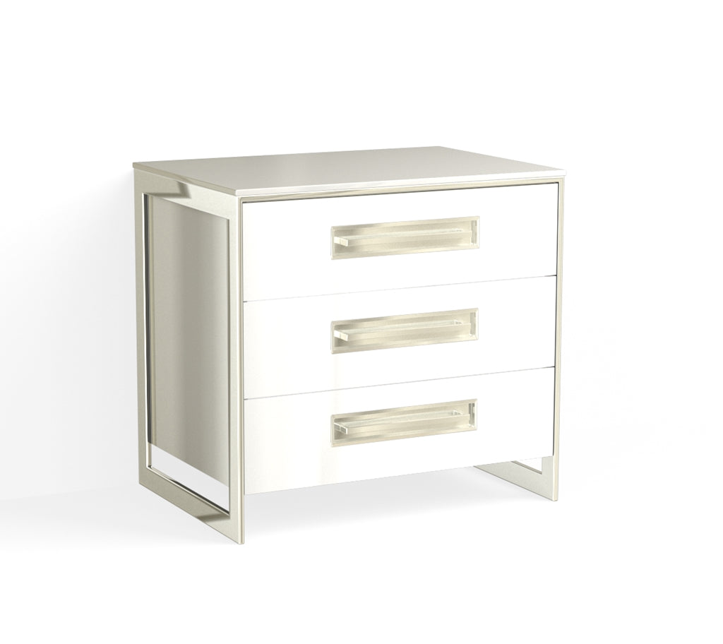 Alton Closed Nightstand-Polished Nickel and White Acrylic