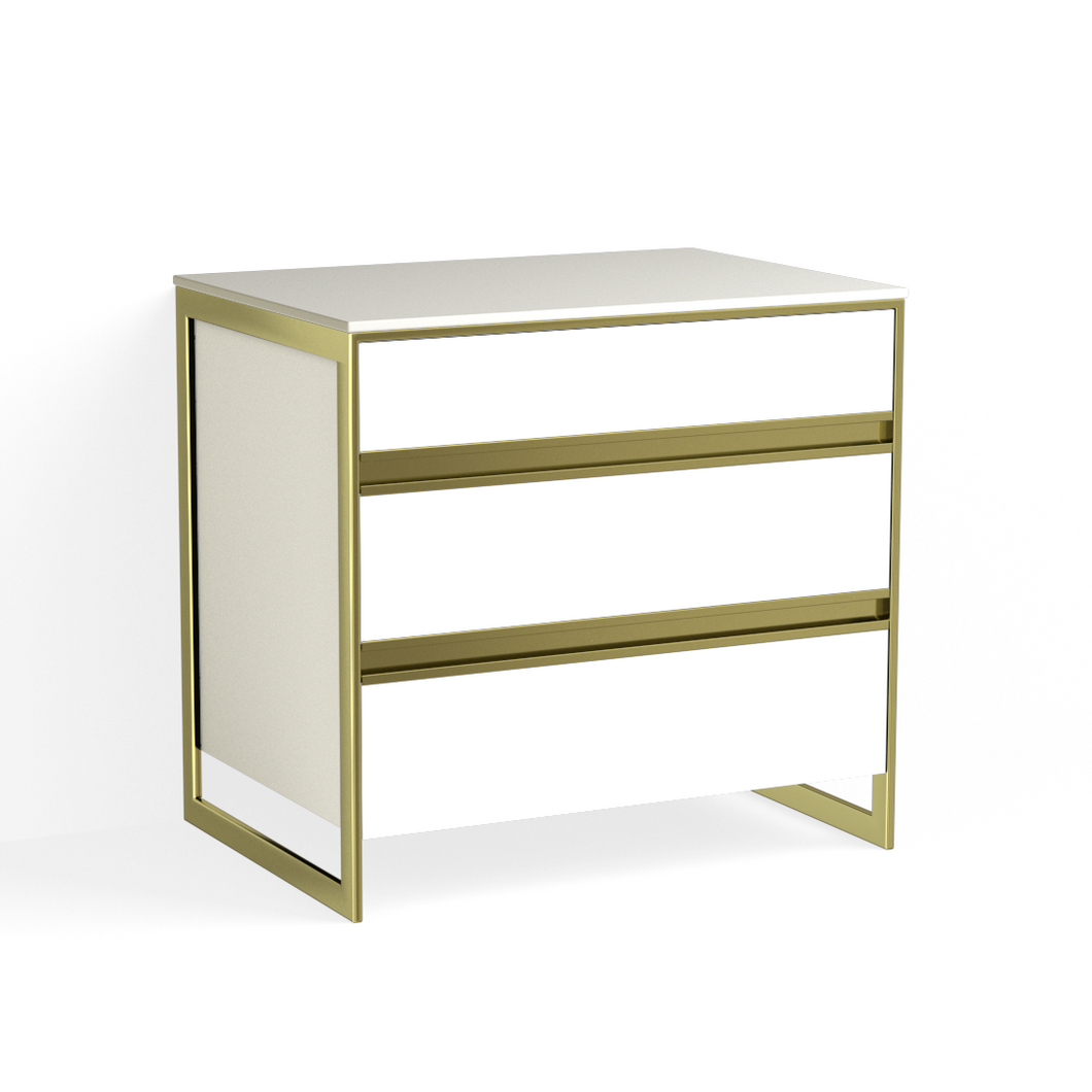 Avento Closed Nightstand-Satin Brass and White Fenix