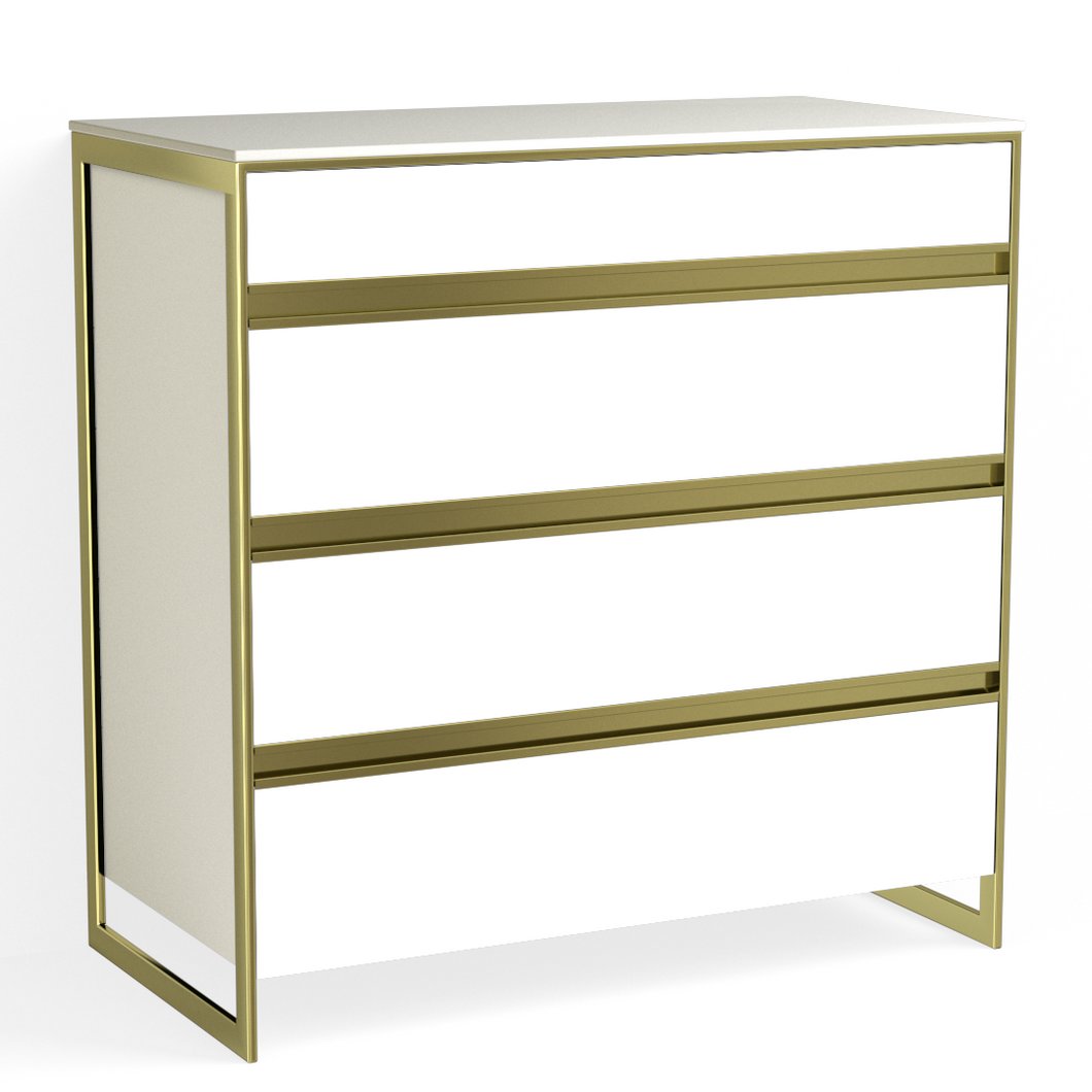 Avento 4 Drawer Dresser-Satin Brass and White Fenix